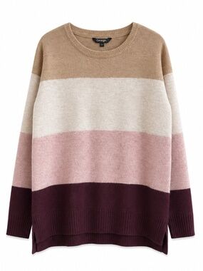 George Color Block Crewneck Sweater – Tan, Cream, Pink, Plum – Medium GUC
